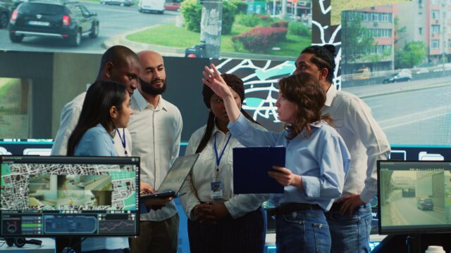 Diverse employees group discussing ways to speed up order delivery