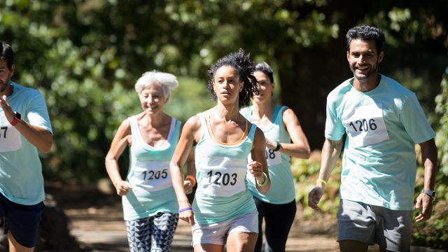 Marathon athletes walking in the park
