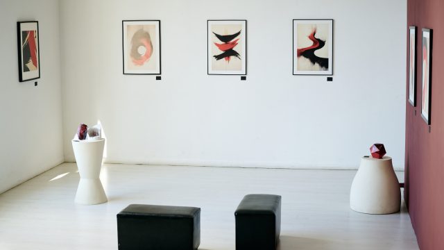Viewing Artwork in Modern Art Gallery Setting